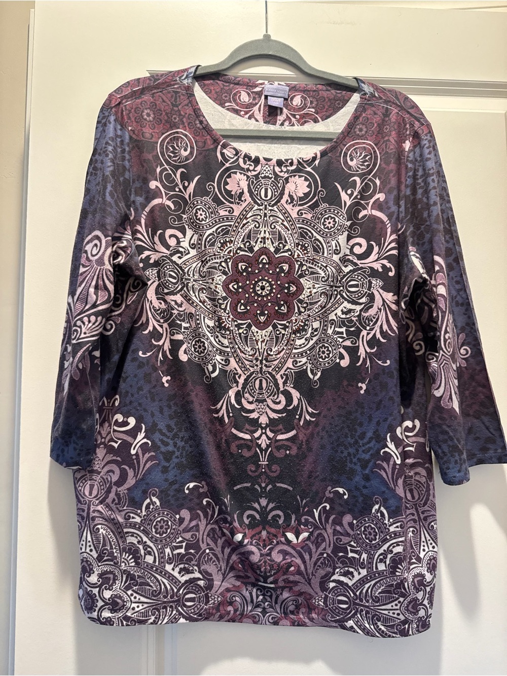 Laura Scott Purple and Pink Mandala Scoop Neck Long Sleeve Top